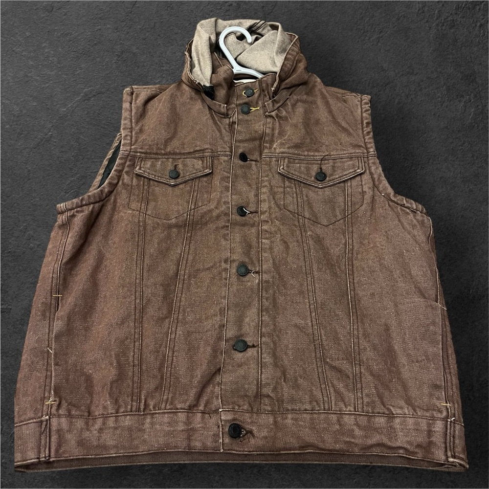 GB Collection Men’s Brown Hooded Workwear Vest Jacket 2XL